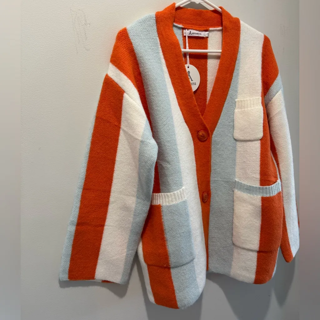 Anrabess orange & Blue chunky striped button cardigan Oversized size small - Image 8