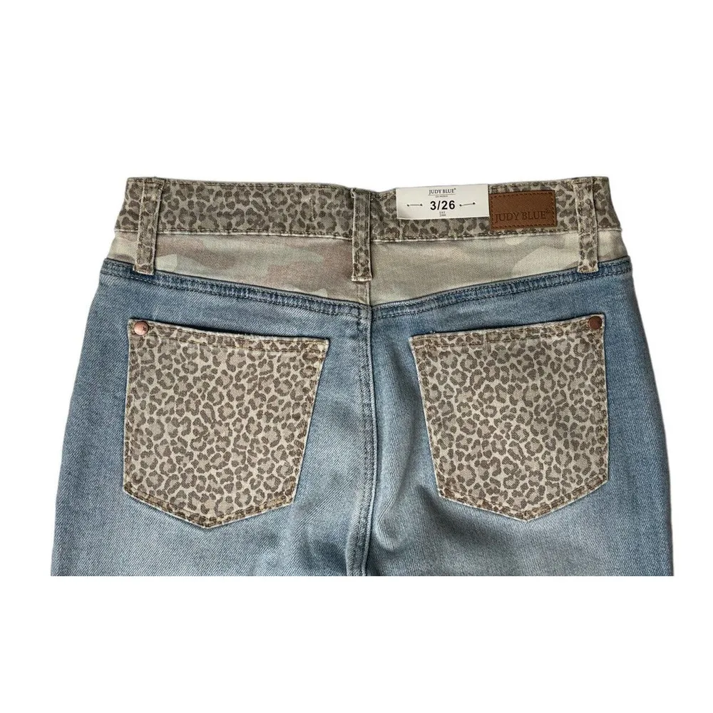 NEW Judy Blue Maya Full Size Cheetah Pocket Camo Color Block Slim Fit Size 3 - Image 7