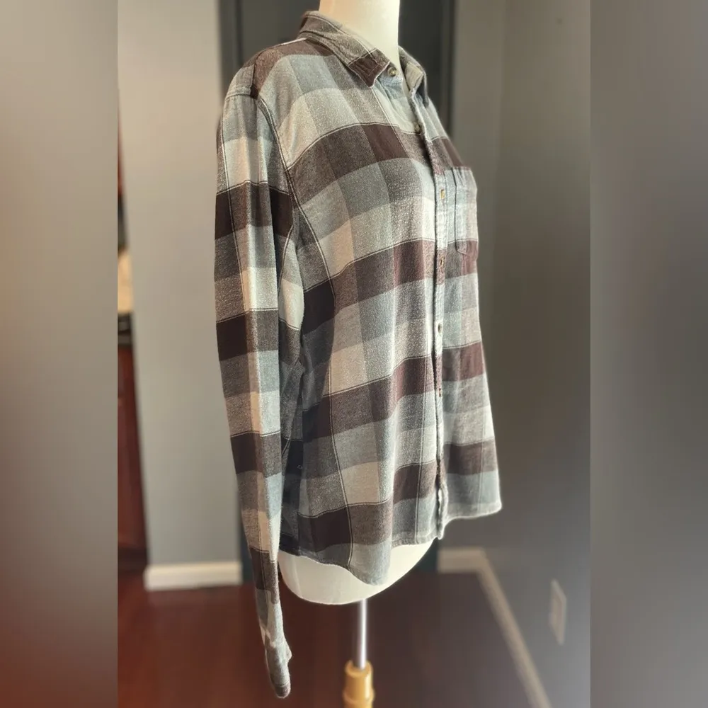 Holister Women’s Plaid Flannel Cotton Button Down Brown & Gray Shirt - Image 2