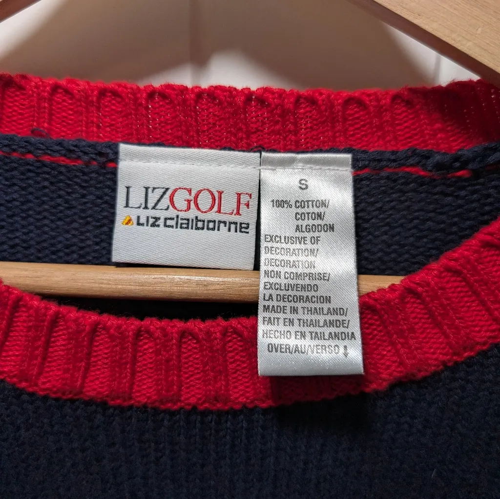 Vintage Liz Claiborne LizGolf Cotton Knit Embroidered Sweater Women's Small Blue - Image 3