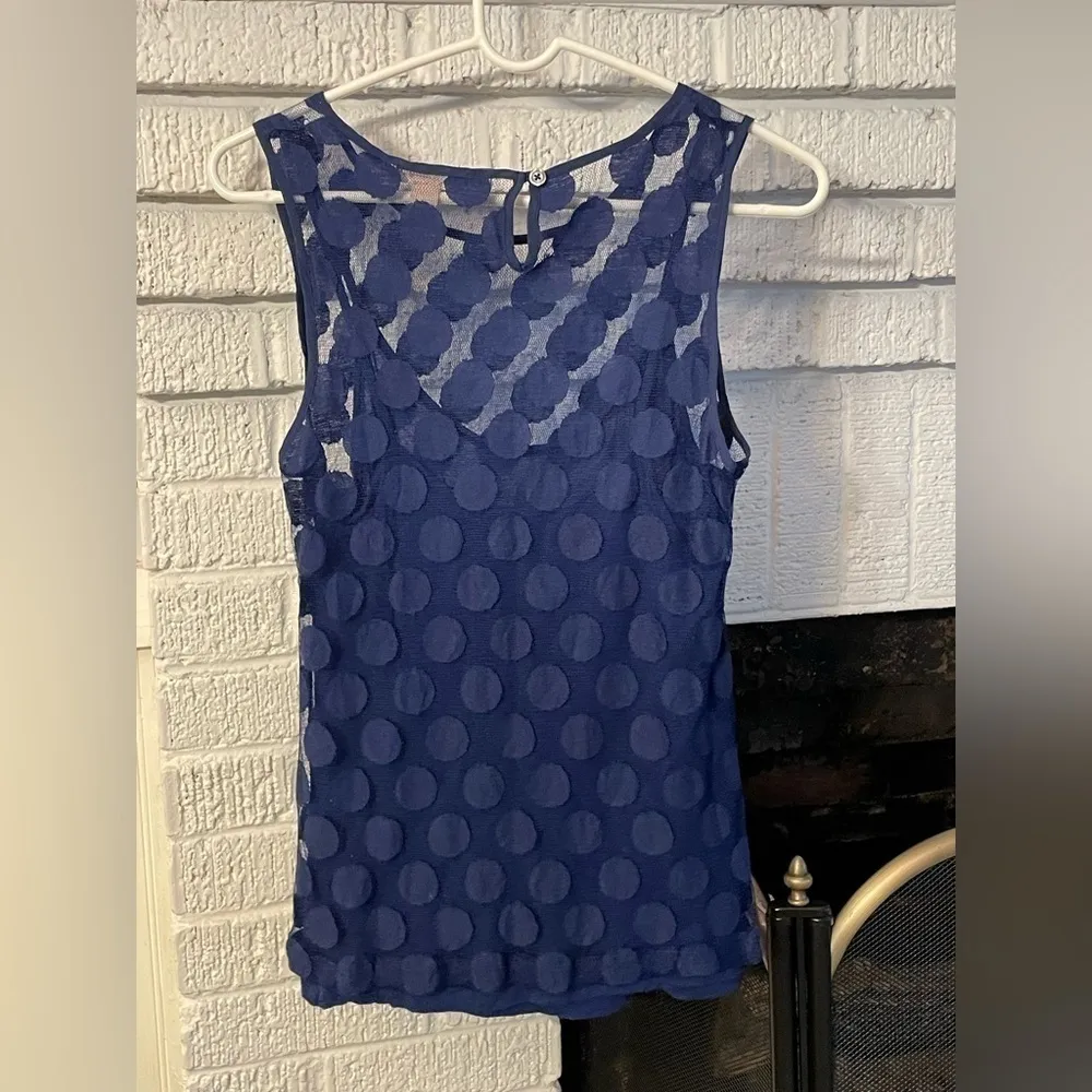 Banana Republic retro tank top blouse navy mesh sleeveless polka dot top - Image 6