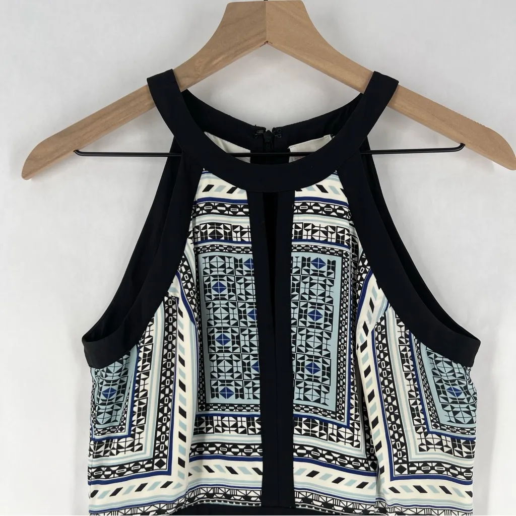 Parker Silk Geometric Print Keyhole Chest Halter Neck Fit &‎ Flare Dress XS - Image 2