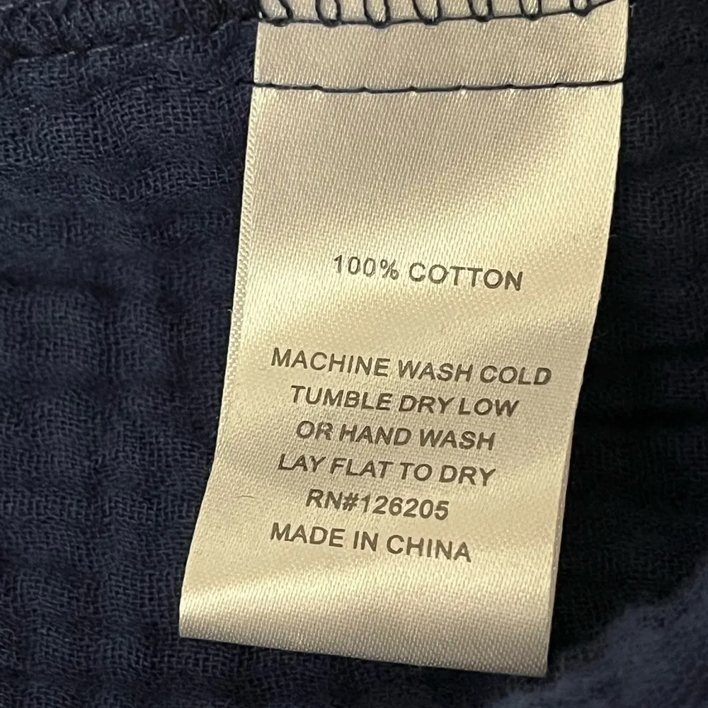 Just Living Navy Cotton Gauze Peasant Blouse M Boho Forest Fairy Coastal Slub - Image 7