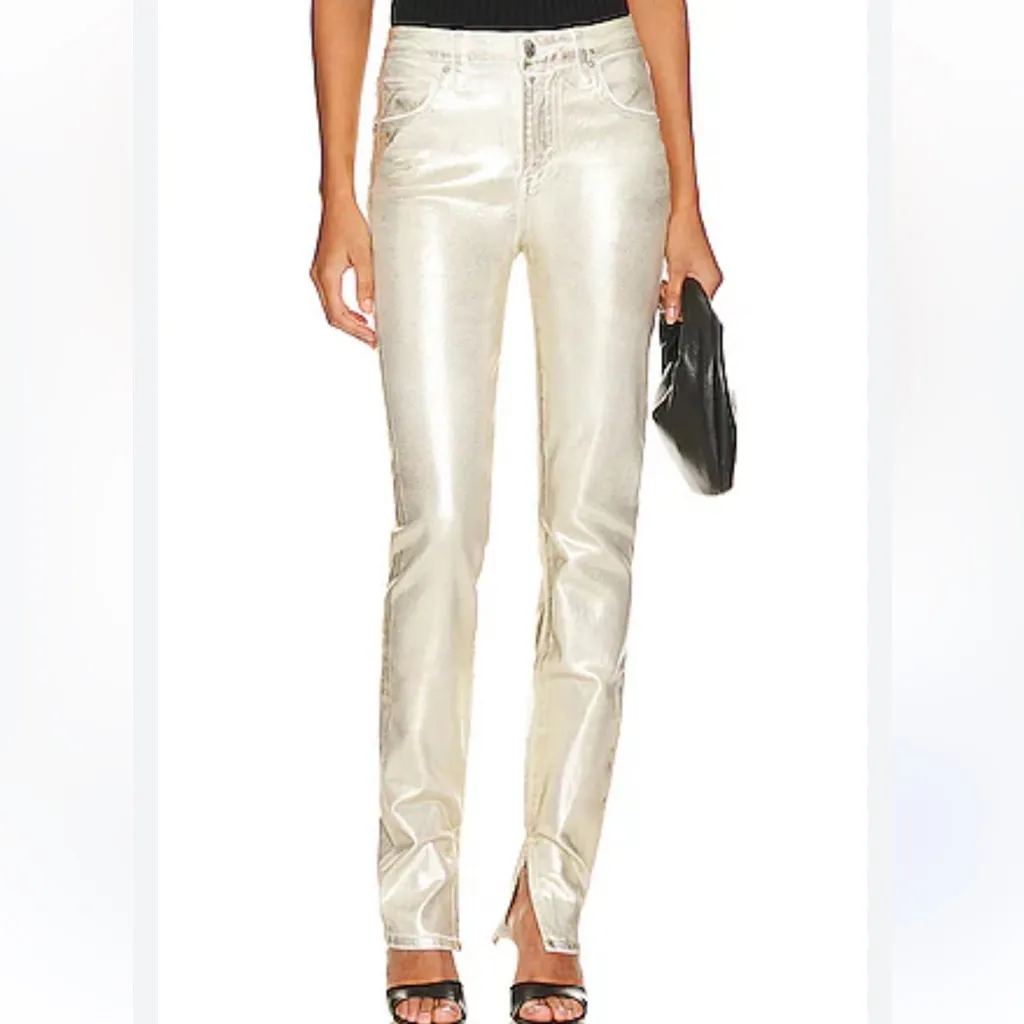 Jonathan Simkhai Rae High Rise Skinny Jeans in Gold Foil Size 26 - Image 3