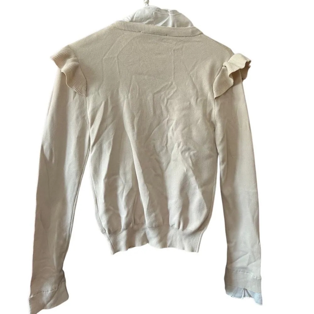 Zara Combination Knit Sweater Croquette Bow Size Medium Cream White Cottage core - Image 9