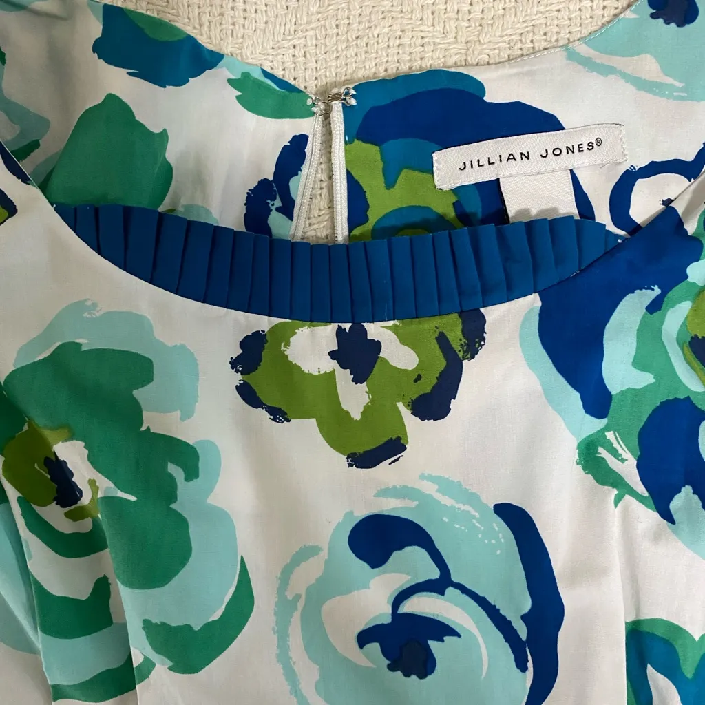 Jillian Jones Women’s Size 10 Cap Sleeve Knee Length Floral Cotton Dress Blue - Image 6