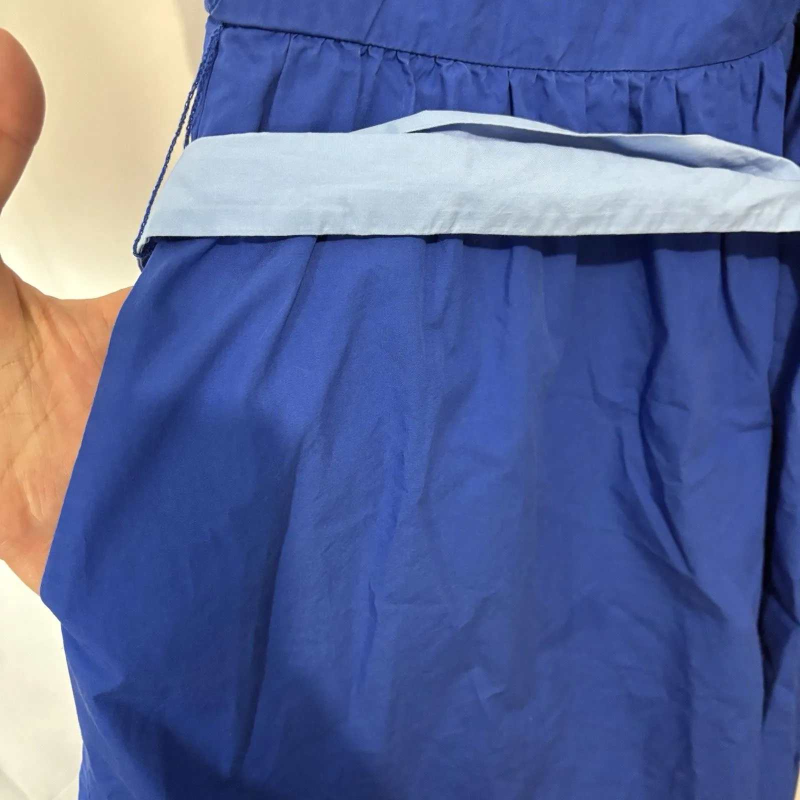 J.Crew A-line Sash Tie Brilliant Sapphire Blue Belted Cotton Size 4 Preppy - Image 4