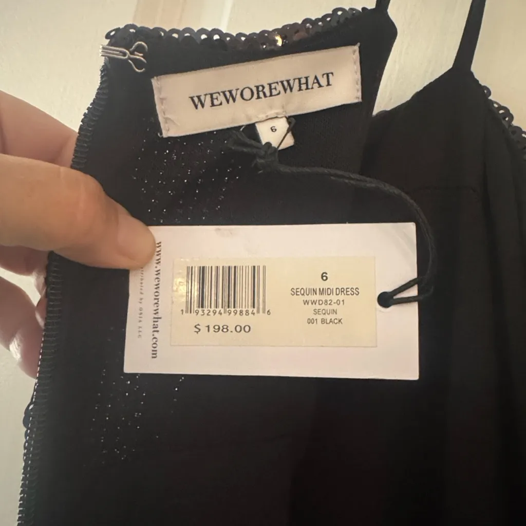 REVOLVE WeWoreWhat Black Sequin Cocktail Dress spaghetti straps 6 / medium - Image 6