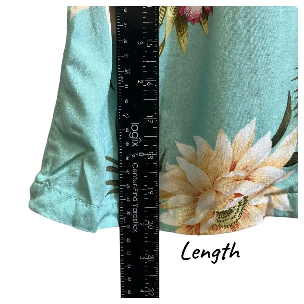 Two Palms Women's Tropical Floral Print Coconut Button Blouse XS Hawaii Resort Green - Image 10