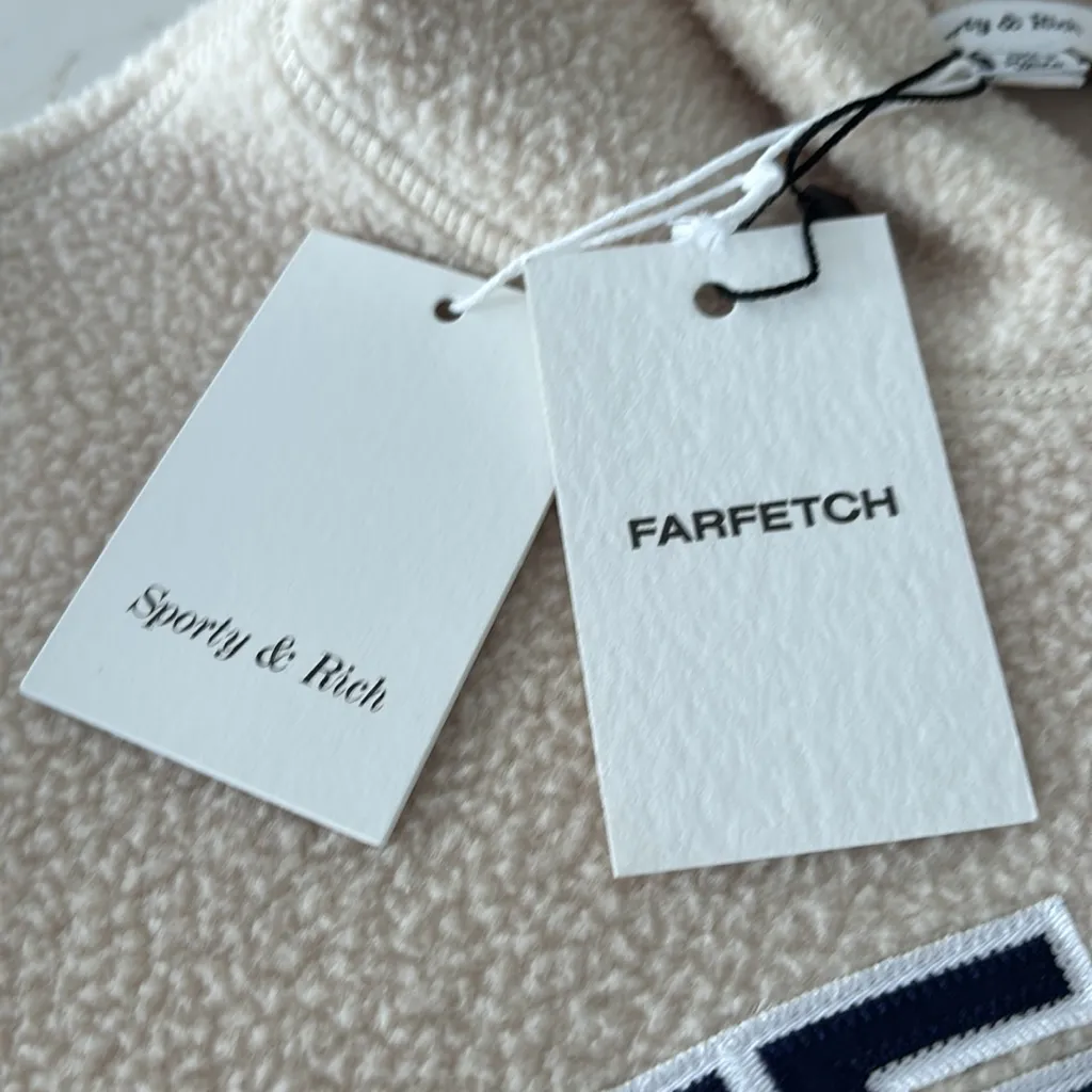 Sporty & Rich Cream Sherpa Fleece Hoodie Size XS - Image 5