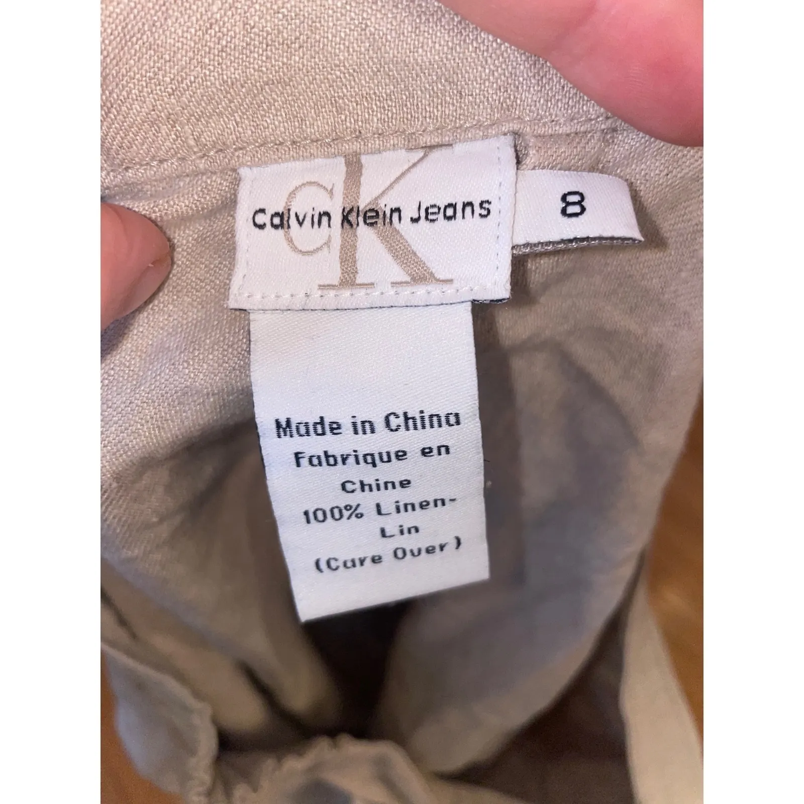 Calvin Klein‎ beige 100% linen long pencil skirt with size 8 - Image 2