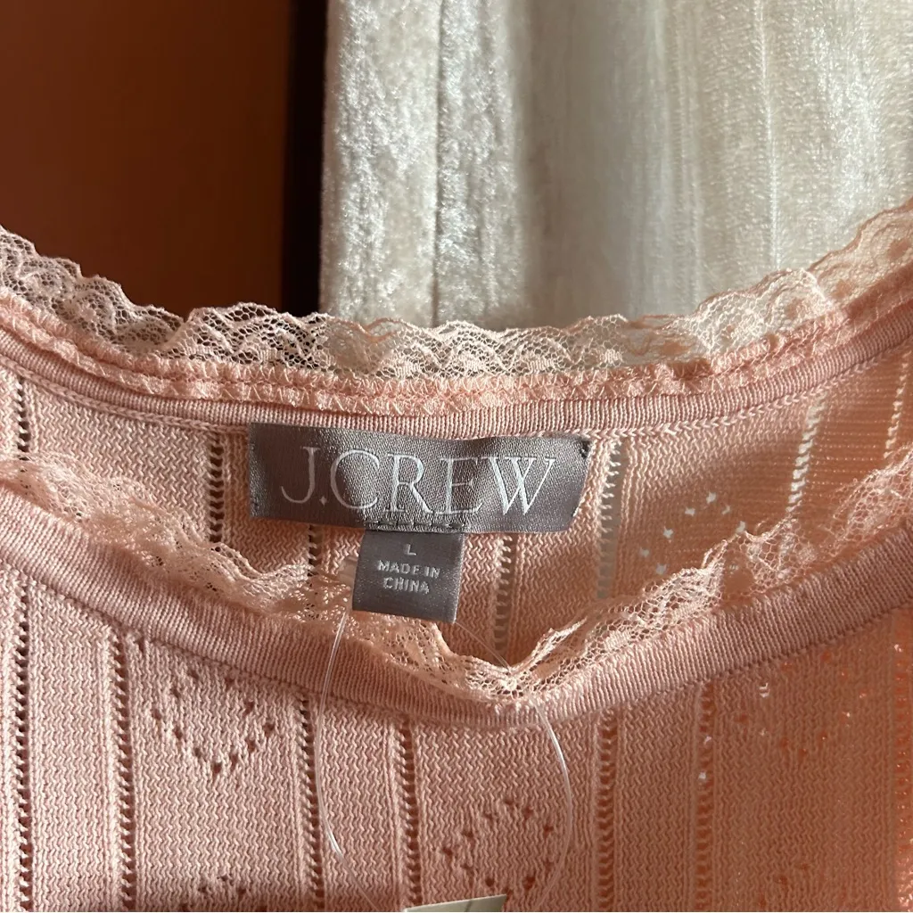 J. Crew Pointelle Sweater-tank Premium Ultrafine Cotton Coquette Pink NWT Size L - Image 4