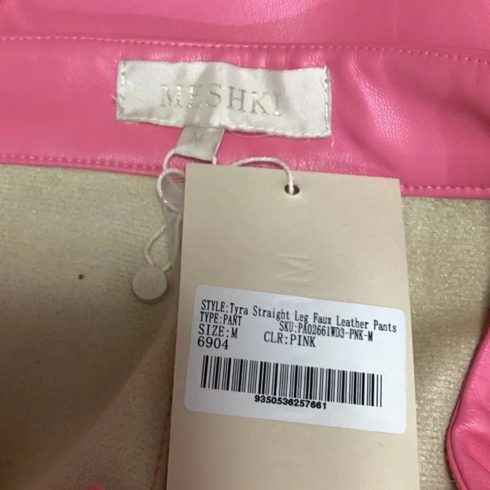 Meshki Women's Faux Leather Pink High Rise Tyra Straight Leg Regular Pants Sz M - Image 4