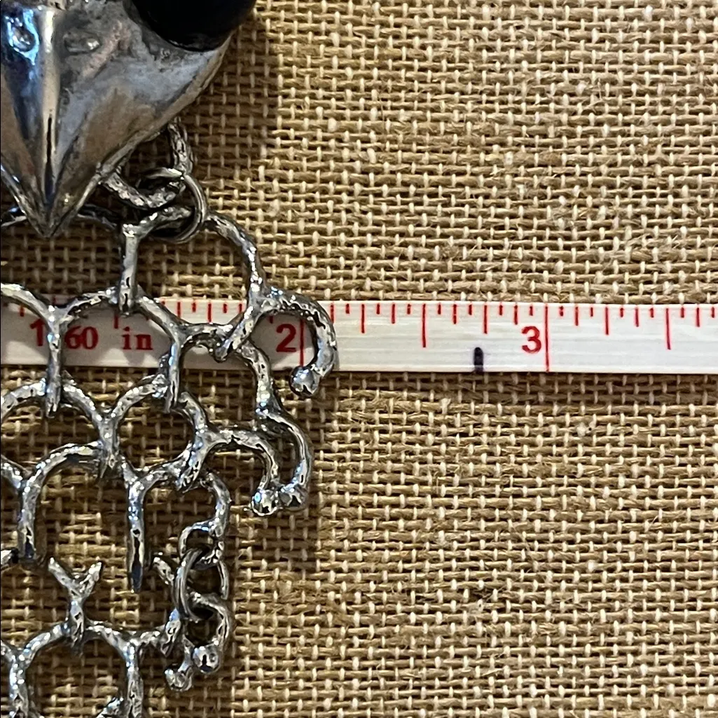 Huge Silver Tone Articulated Owl Pendant - Image 8