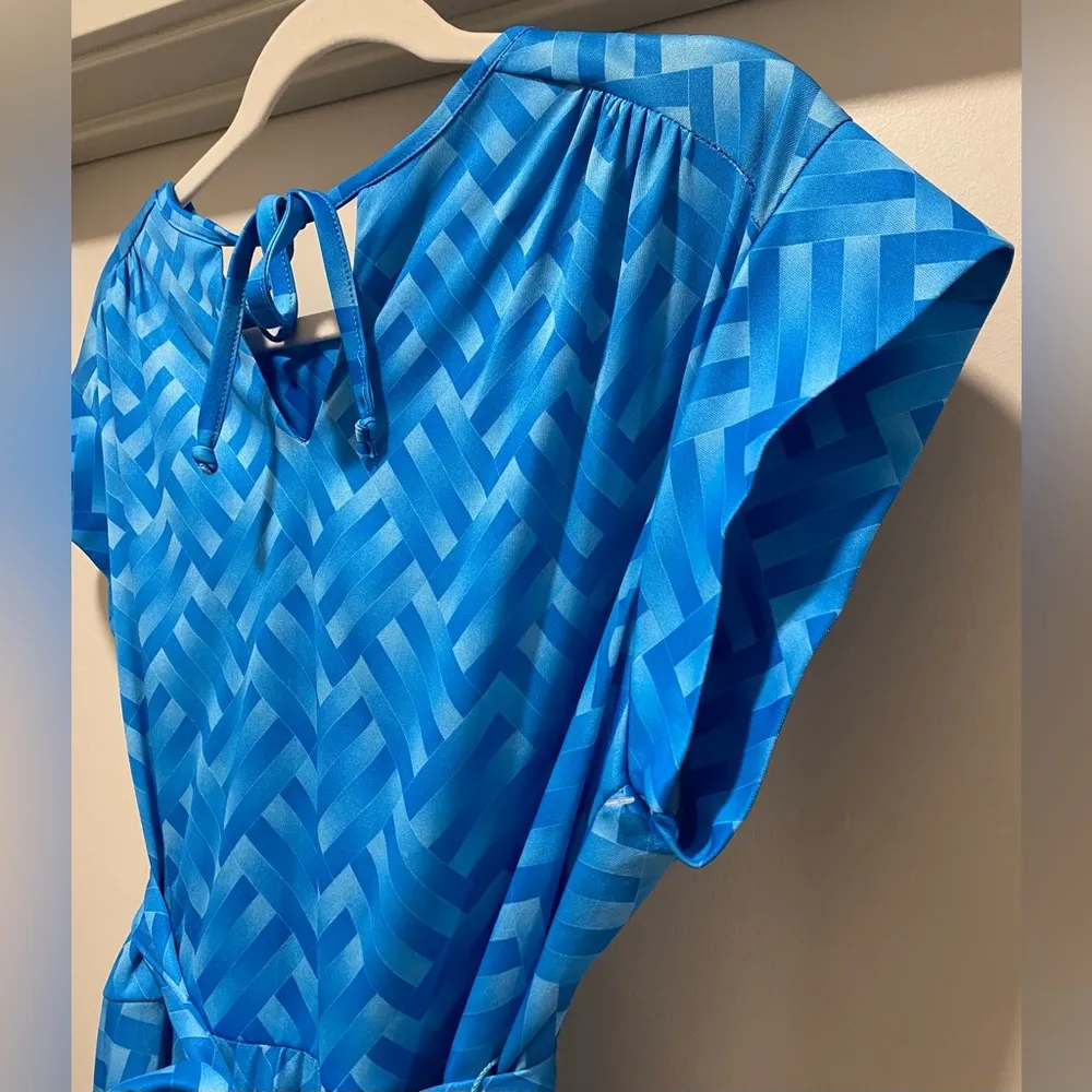 VTG 80s Ms Lea Casuals Geometric Patterned Blue Fit & Flare Knee - Image 8