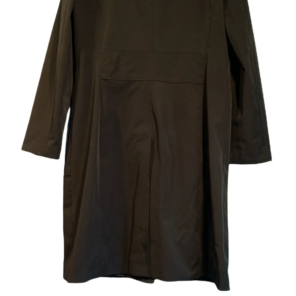 Ann Taylor Black rain trench coat button up pockets lined collared neck 14 Long - Image 4