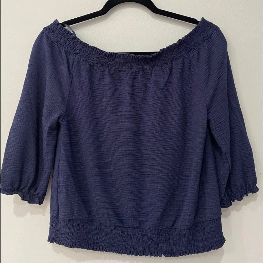 INC Womens Dark Blue Ruched 3/4 Sleeve Off Shoulder Peasant Top Size: M - Image 4