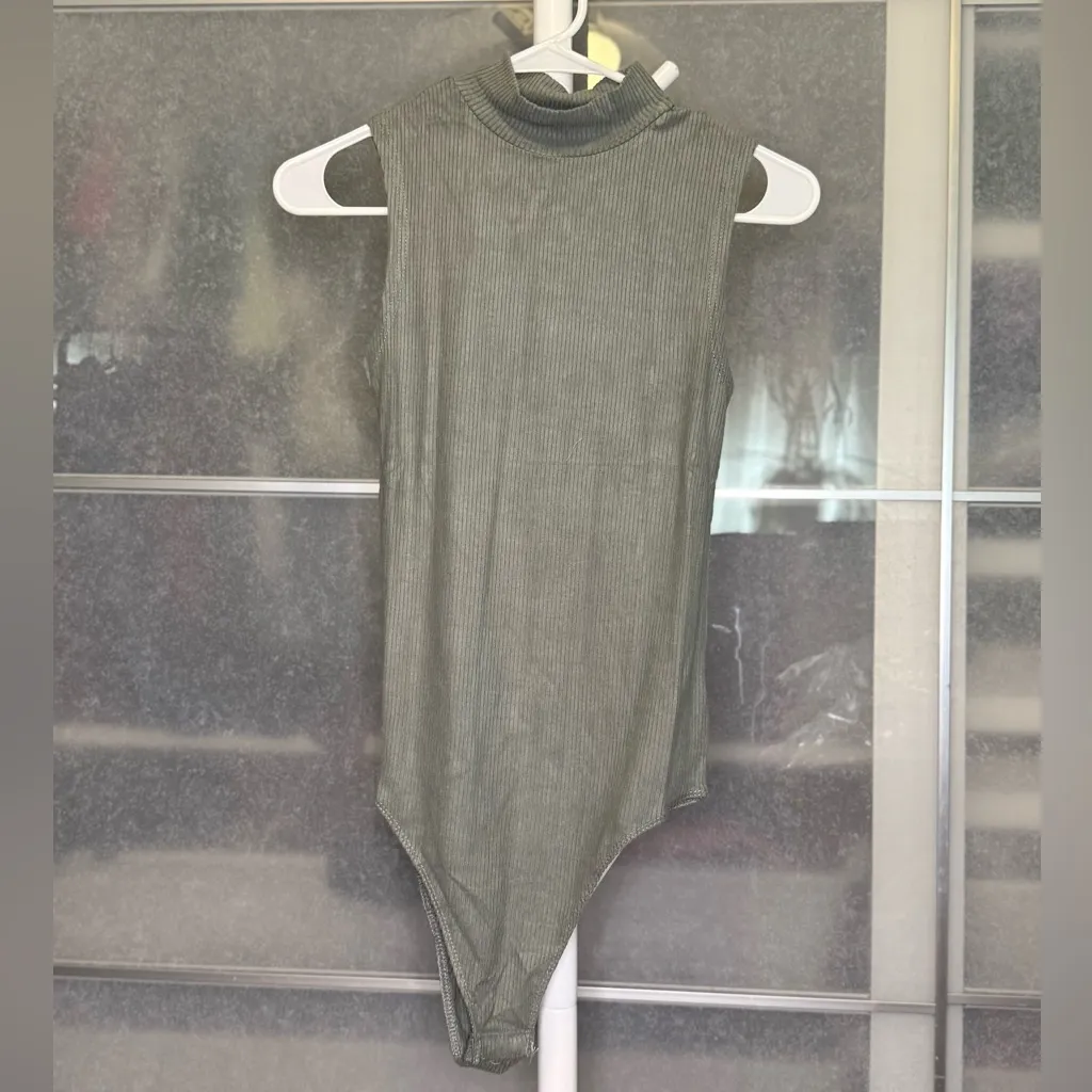 She + Sky Olive Green Ribbed Bodysuit - Image 2