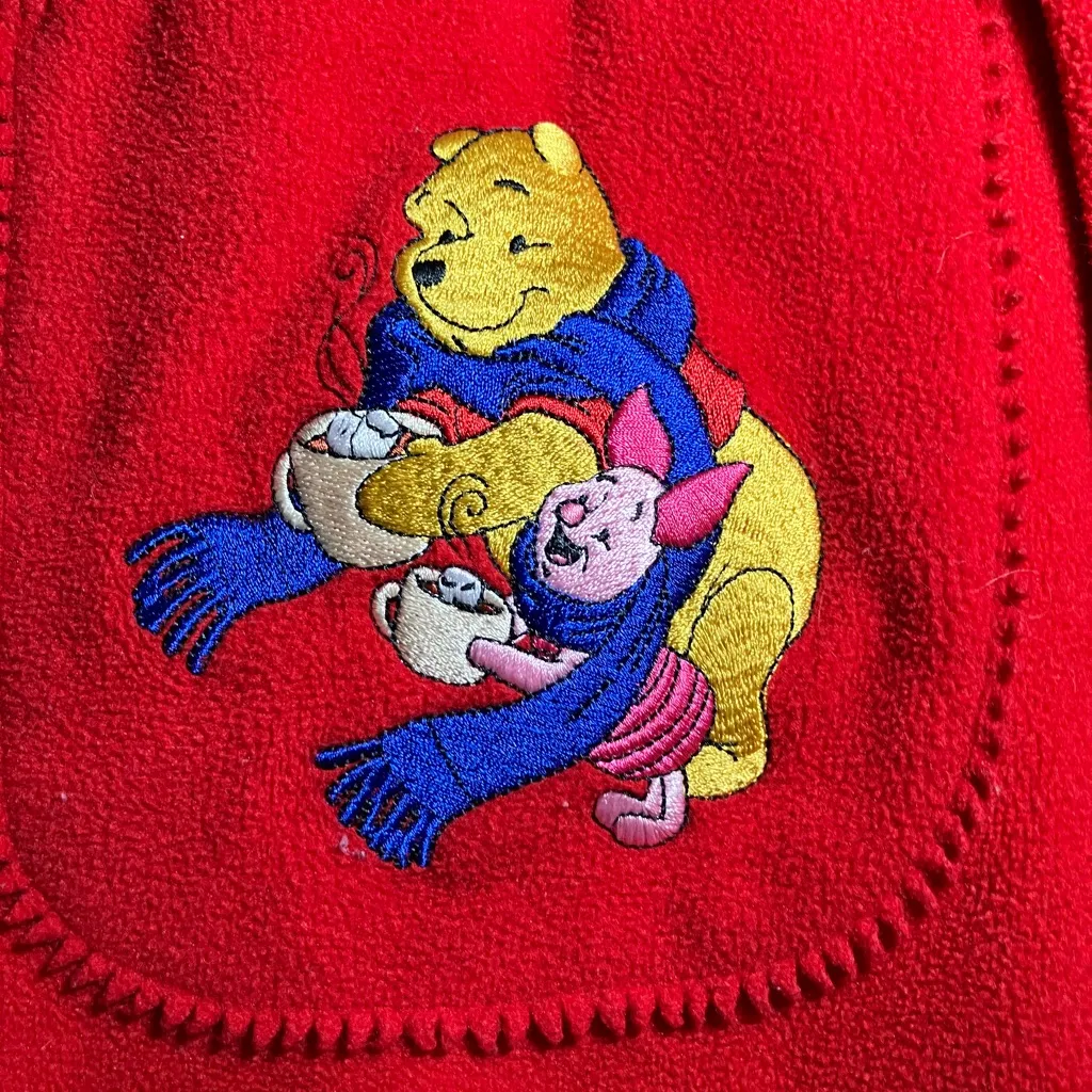Vintage 1990s Red Embroidered Winnie The Pooh/Piglet Fleece Jacket - Image 2