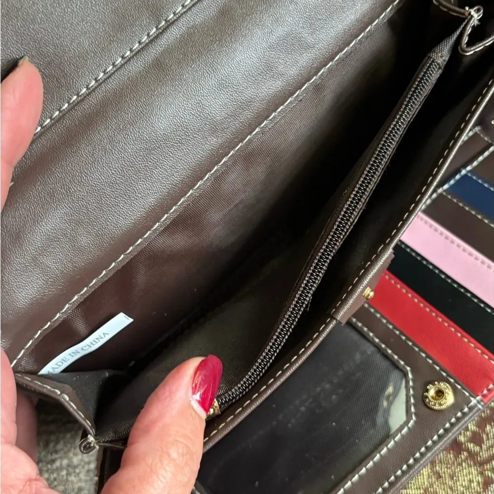 GENUINE Colorblock pebbled leather/texture snap trifold wallet/ID Brown - Image 9