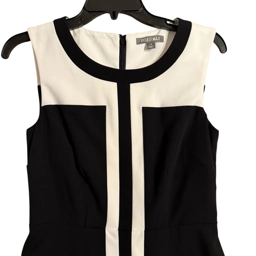 Roz & Ali Elegant Black and Cream Midi Dress - Image 2