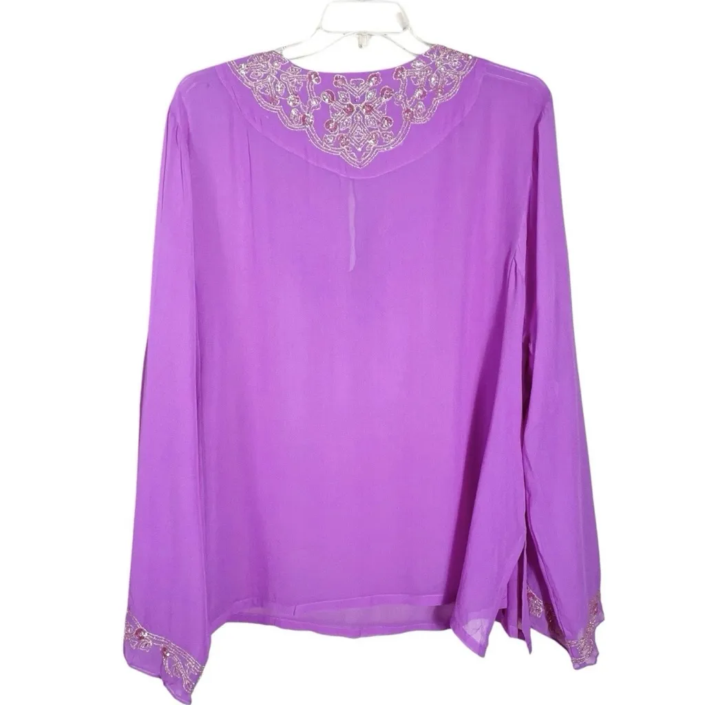 Lane Bryant Size 26/28 Purple Silk Blouse Boho Sheer Embellished Dressy Party - Image 2