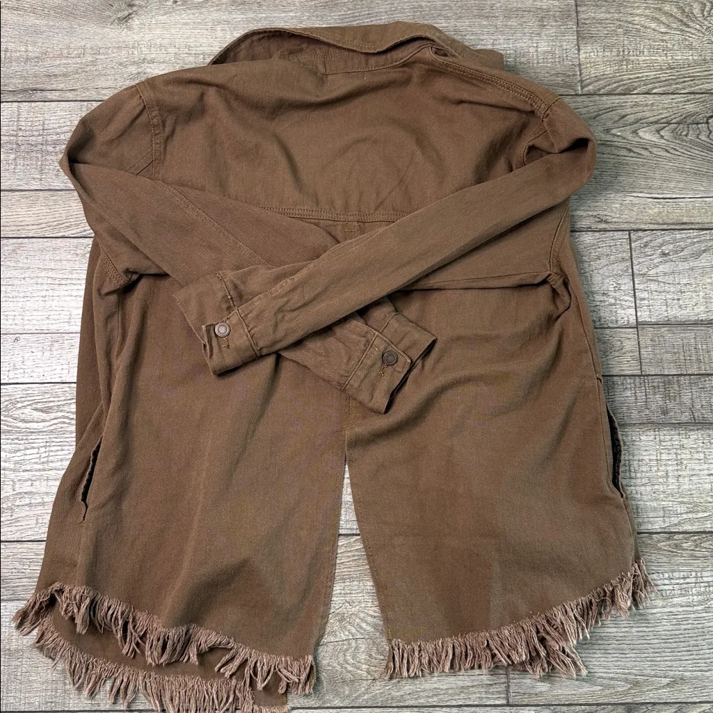 Westbound Brown Fringe Hem Utility Shacket - Image 2