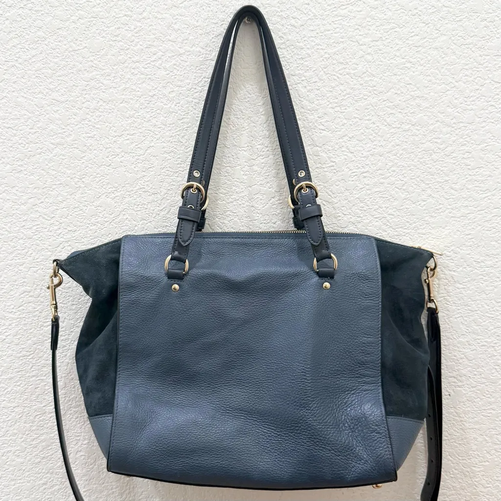 COACH C5689 Kleo Carryall Denim Blue Pebbled Suede Leather Satchel Shoulder Bag - Image 6