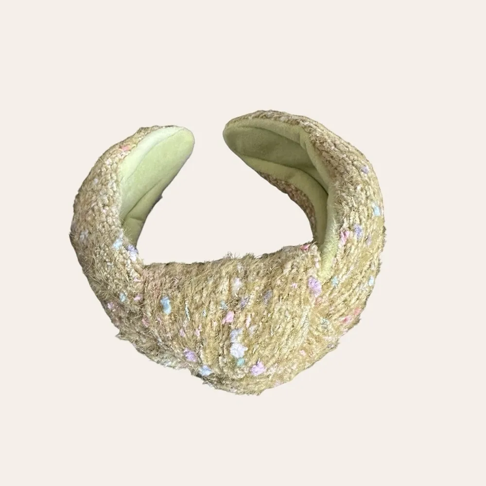 Green Chenille Confetti Tinsel Knot Headband - Image 2