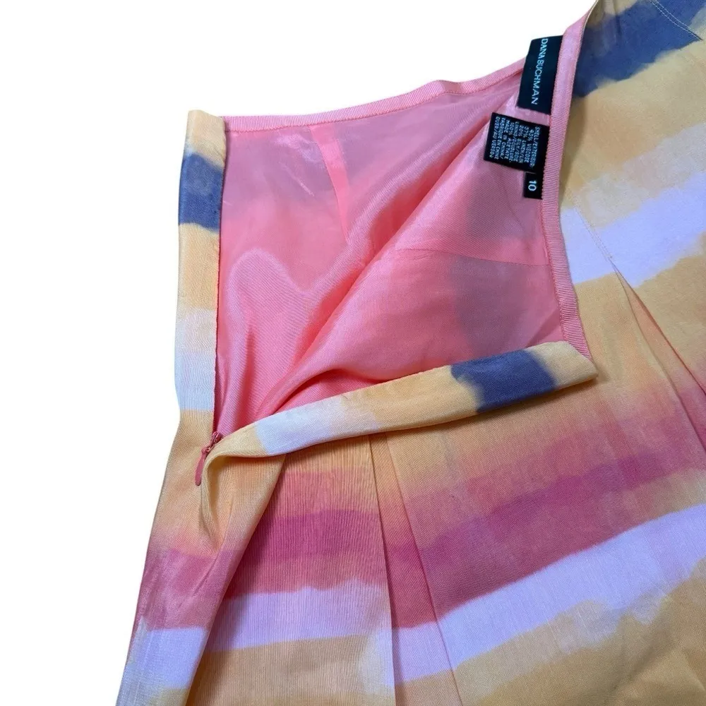 Dana Buchman Women Silk Pleated lined pink/blue/yellow skirt‎ size 10 - Image 5