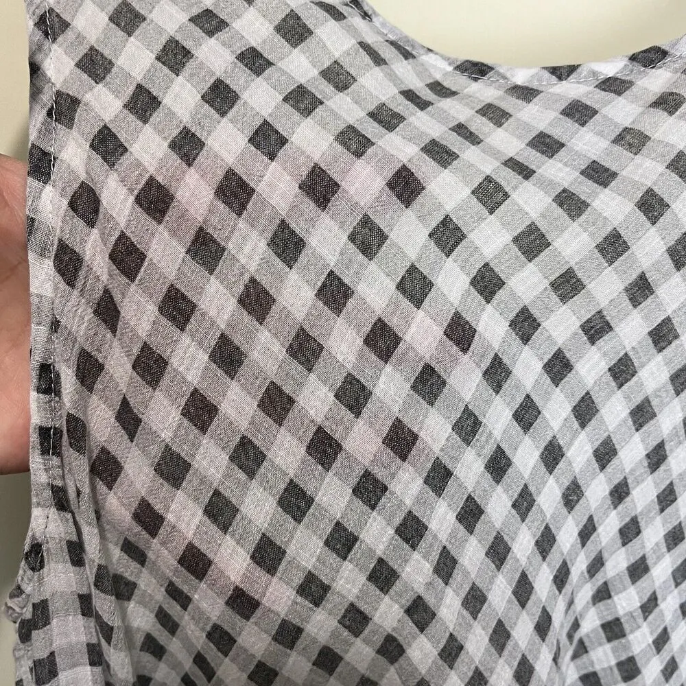 CMC Gauzy Gingham Lagenlook Tunic Sleeveless Top Large Coastal Grandma Beachy White - Image 6