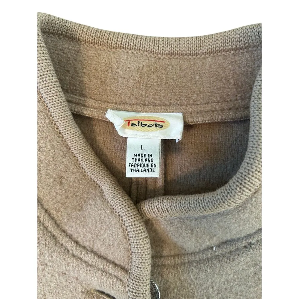 Vintage  Long Mid Length Wool Jacket Tan Mandarin Collar Buttons L Preppy - Image 10