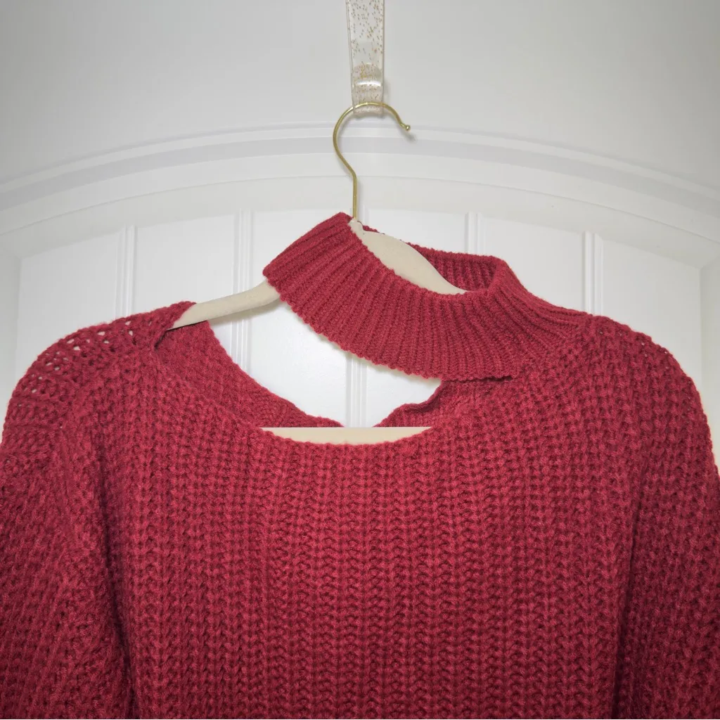 Cupshe Medium Burgundy Cable Knit Cutout One Shoulder Sweater NWT - Image 7