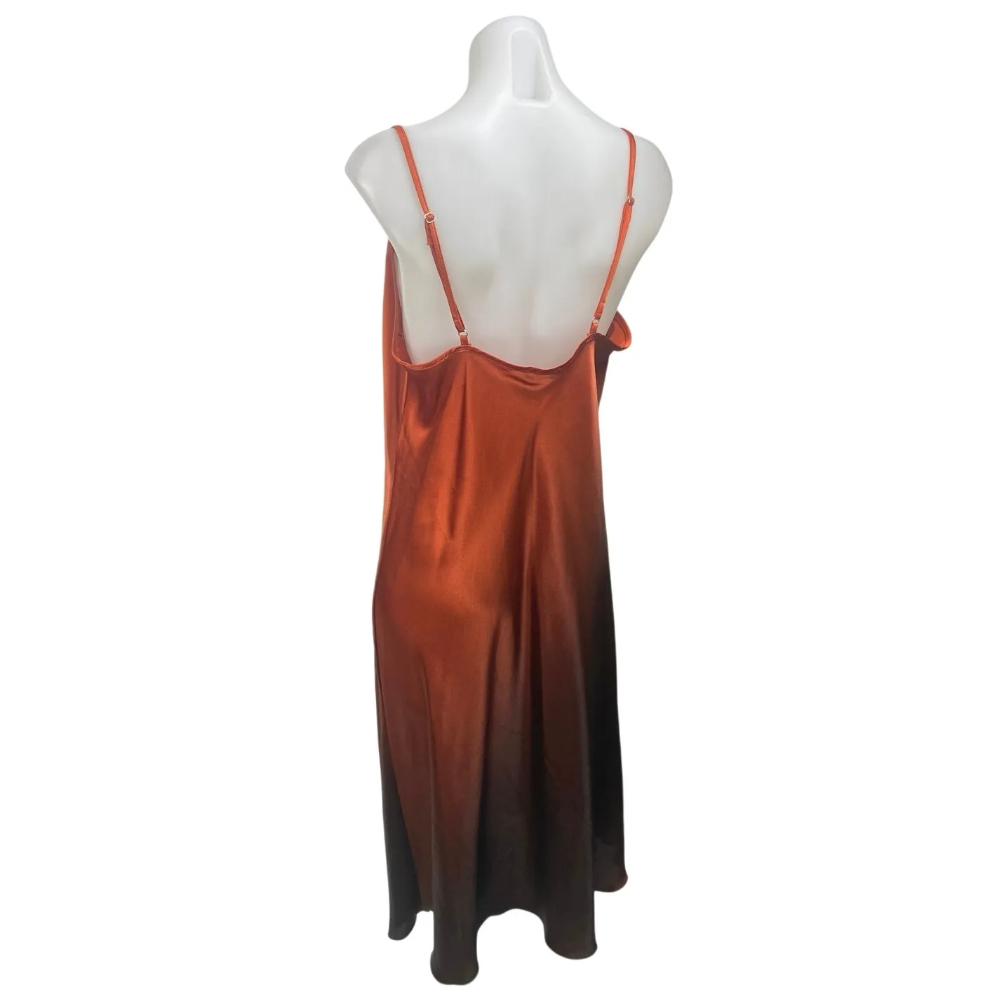 Bebe Rust Brown Silk Satin Sleeveless Cowl Neck Cami  Tank Midi Slip Dress Sz L - Image 2