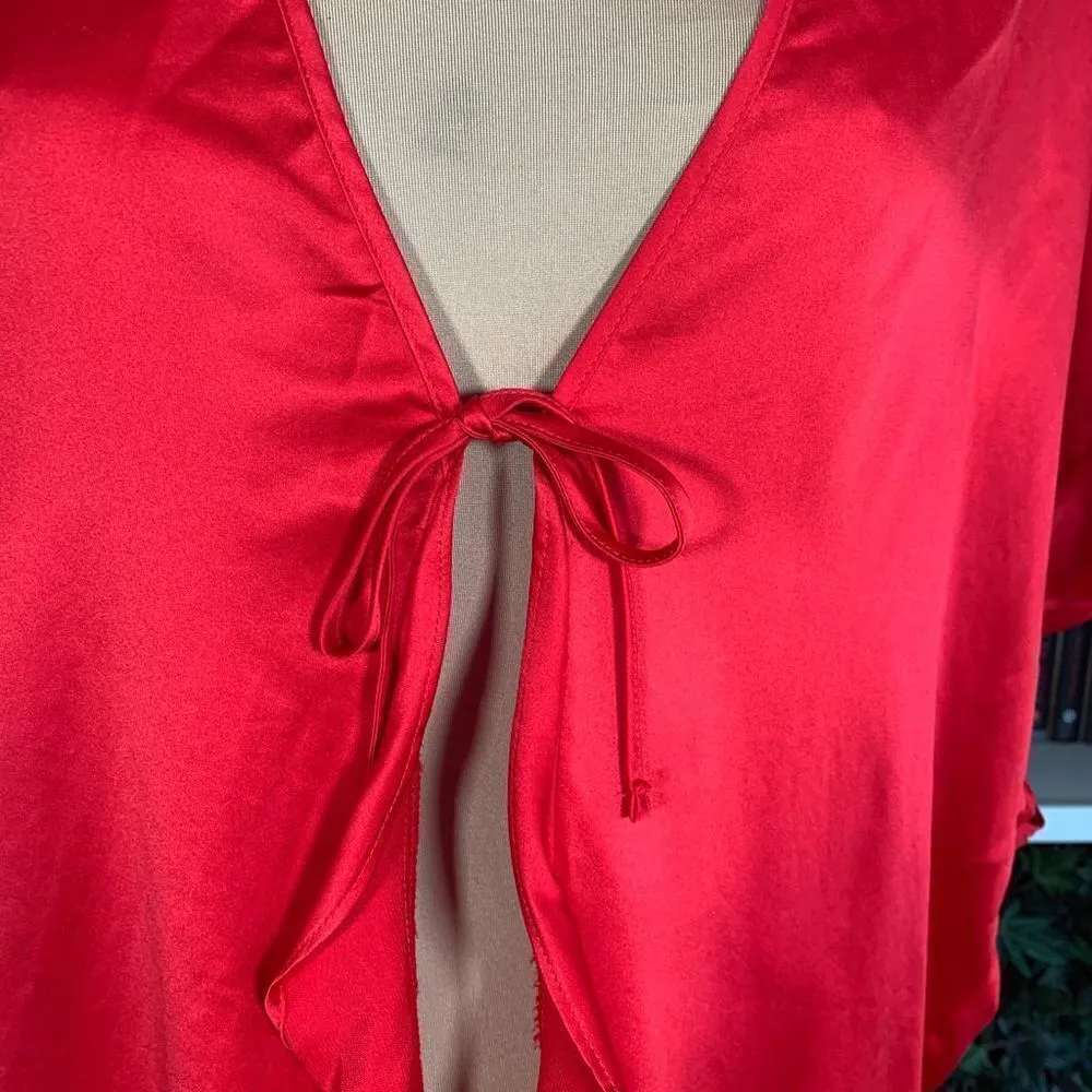Victoria’s Secret Robe Ruffles Short Flutter Sleeved Love Print Red Kimono Style - Image 3