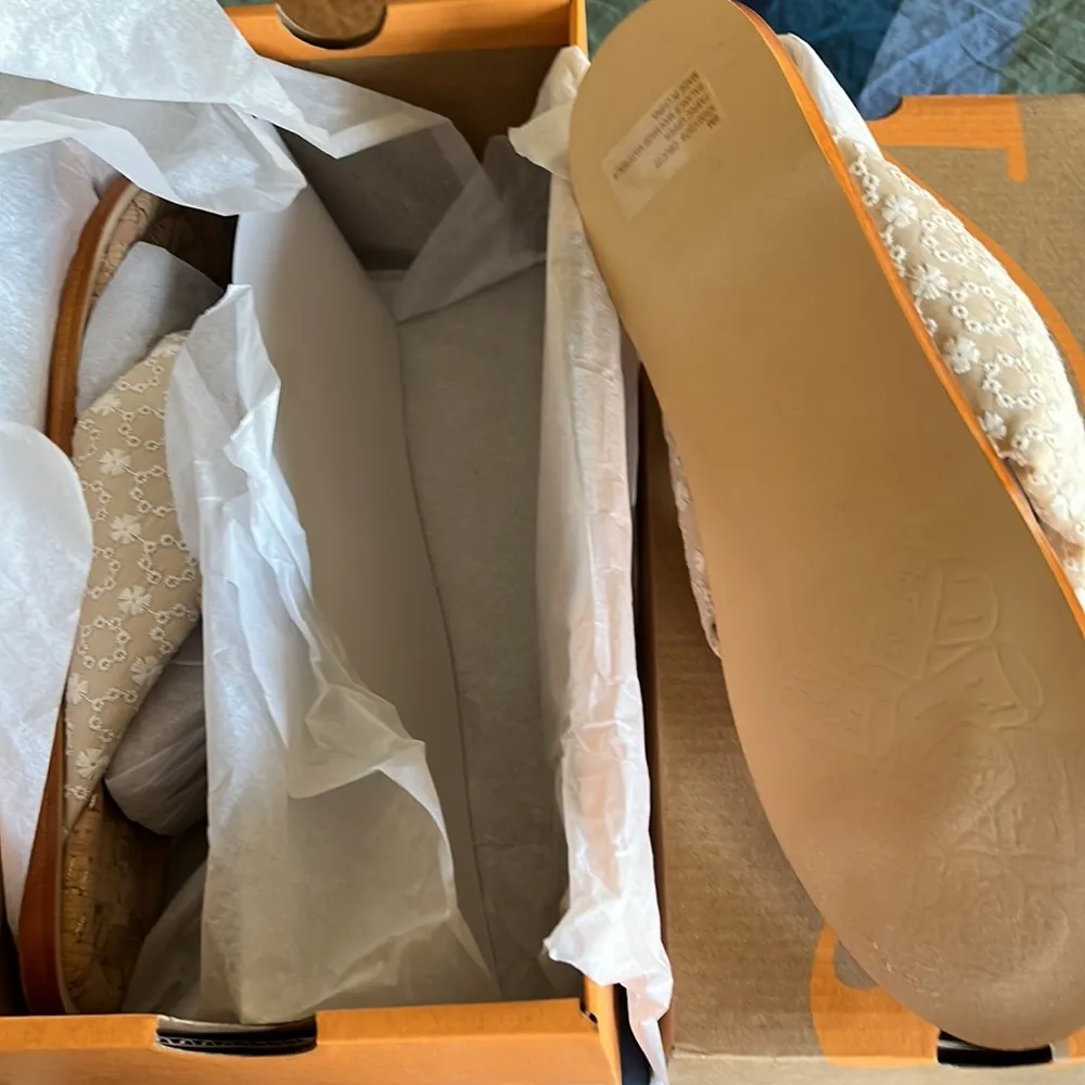 NIB  KORKS Women's  Poppy Thong Sandal Cream Fabric Floral - Image 9