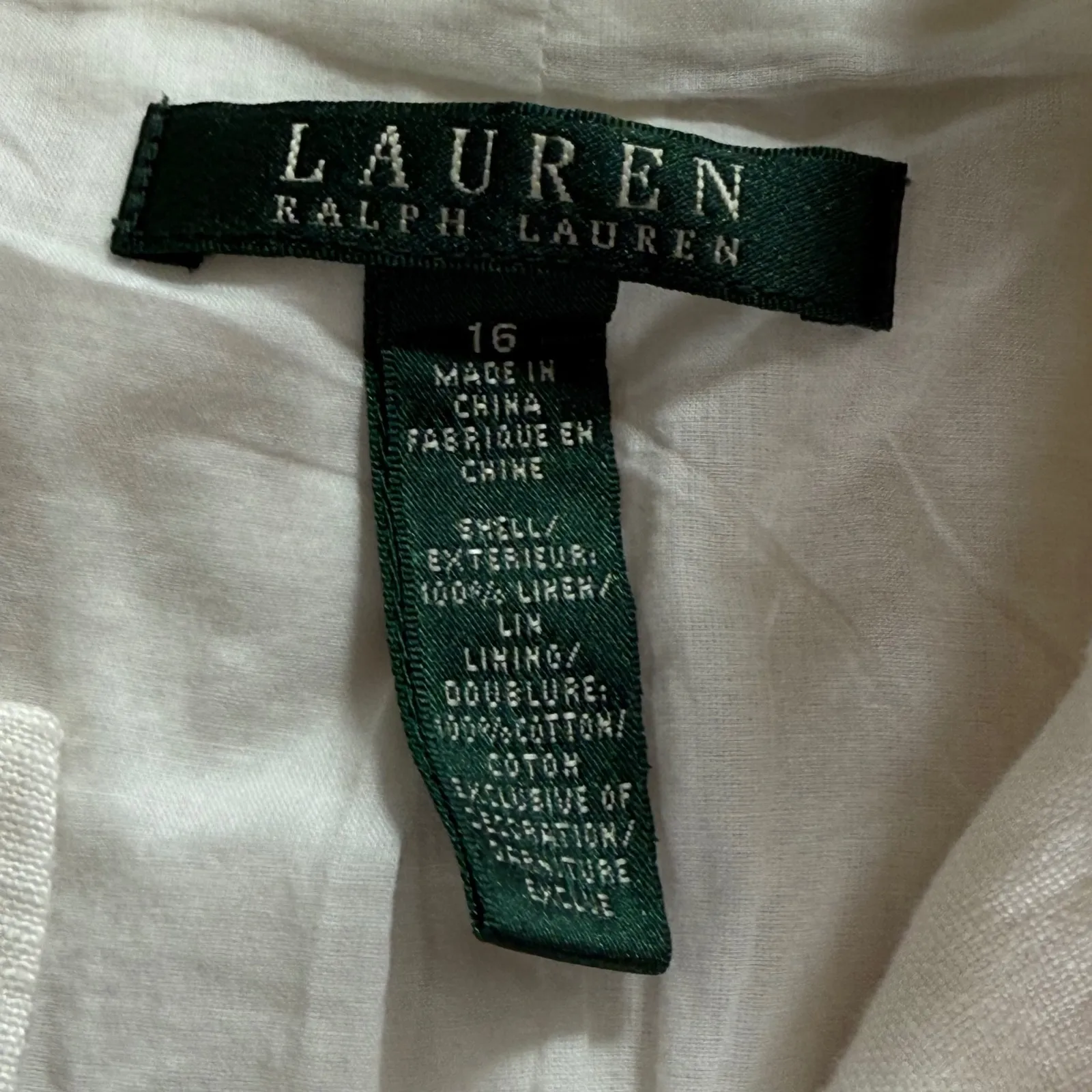 Ralph Lauren 100%‎ Linen Embroidered Mandarin Collar Jacket White Size 16 - Image 11