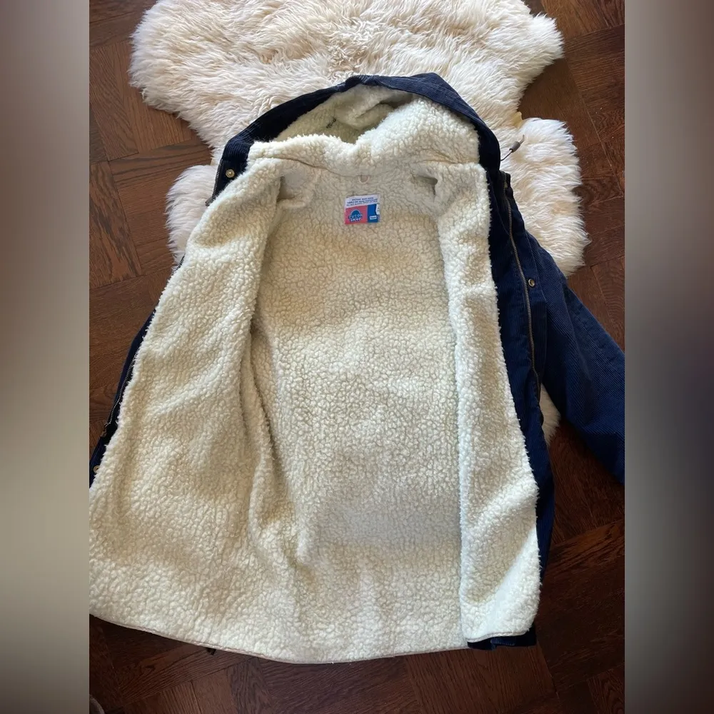 1970s vintage Sears Put On Shop Shearling Lined corduroy coat hooded navy Size M - Image 4