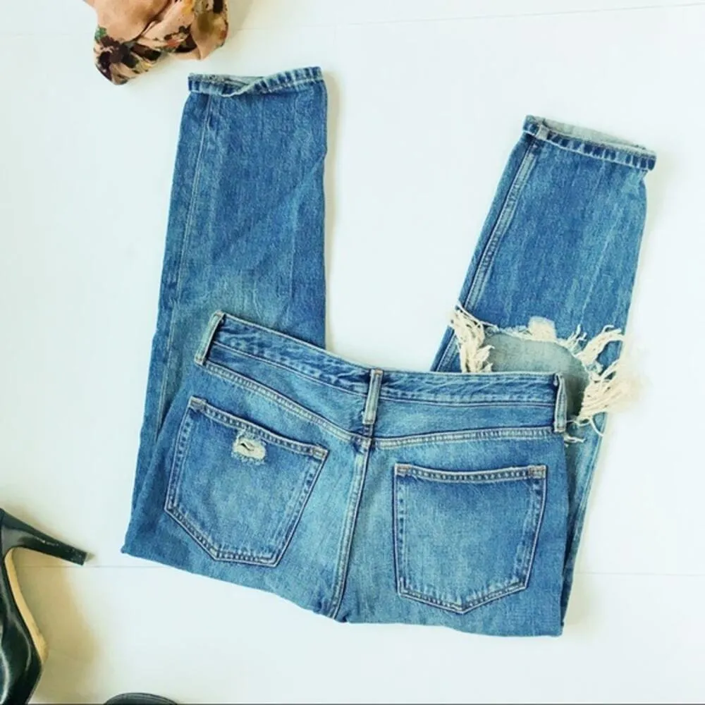 Topshop Medium Wash Denim Blue Distressed Hayden Moto Jeans Women's Size 28 - Image 6