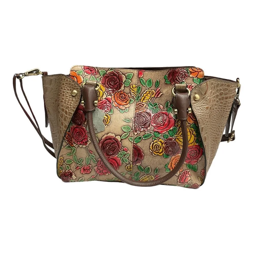 MC Marc Chantal Handpainted Genuine Leather Satchel Croco Embossed Sabrina 2019 Brown - Image 3