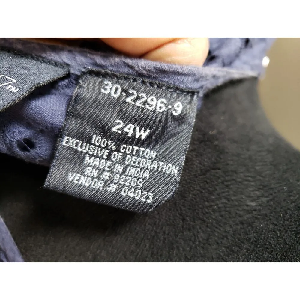 Denim 24/7 Tunic Top Women 24W Navy Blue Eyelet Embellished Boho Festival Chic - Image 10