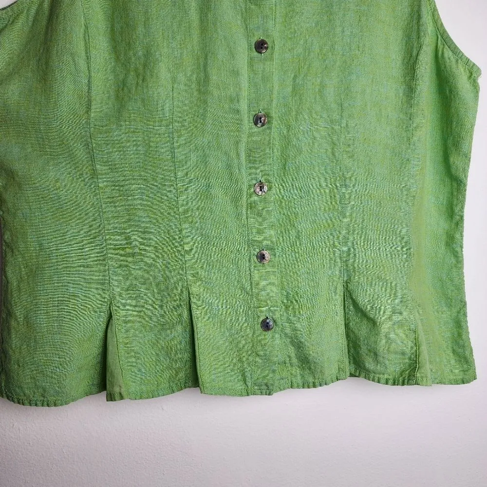 J.Jill Linen Top Blouse Lime Green Sleeveless Button - Image 10