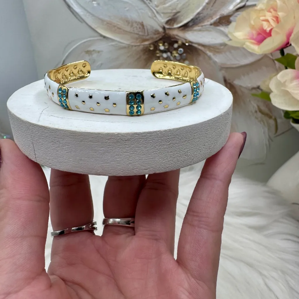 Stainless Steel Gold and White Cuff Statement Bracelets - Image 8