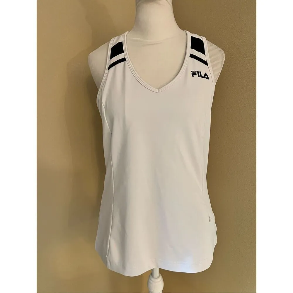 Fila Sport White Black Athletic Racerback Tank Top w Pocket Medium - Image 8