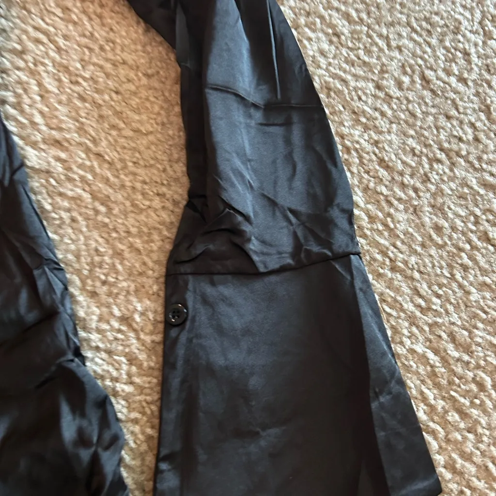 Woman Satin Xxl Size Black Top Dress Buttons Make Bow On Bottom On Bottom - Image 5