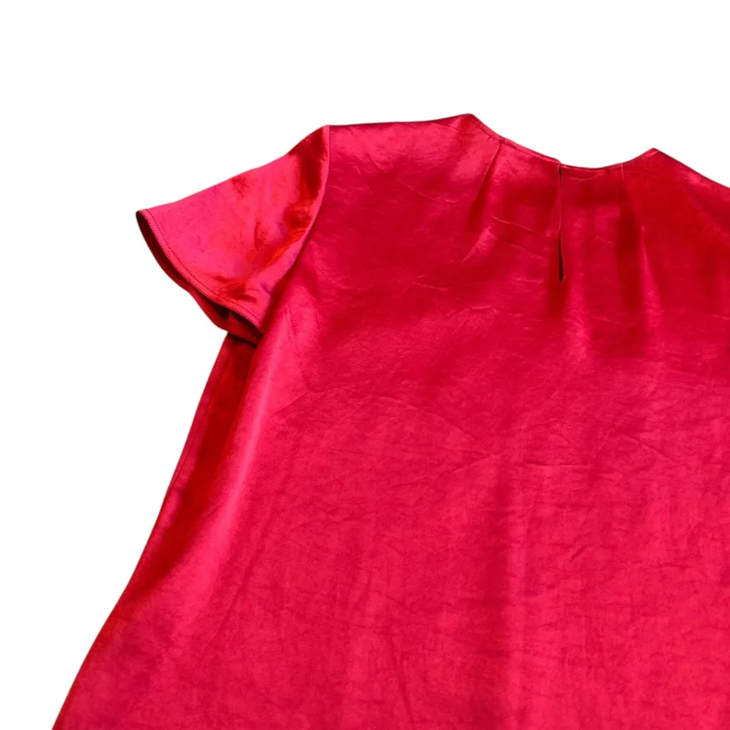 Theory Bold Red Satin Short Sleeve Blouse Shirt Top Crew Neck Classic Size Small - Image 9