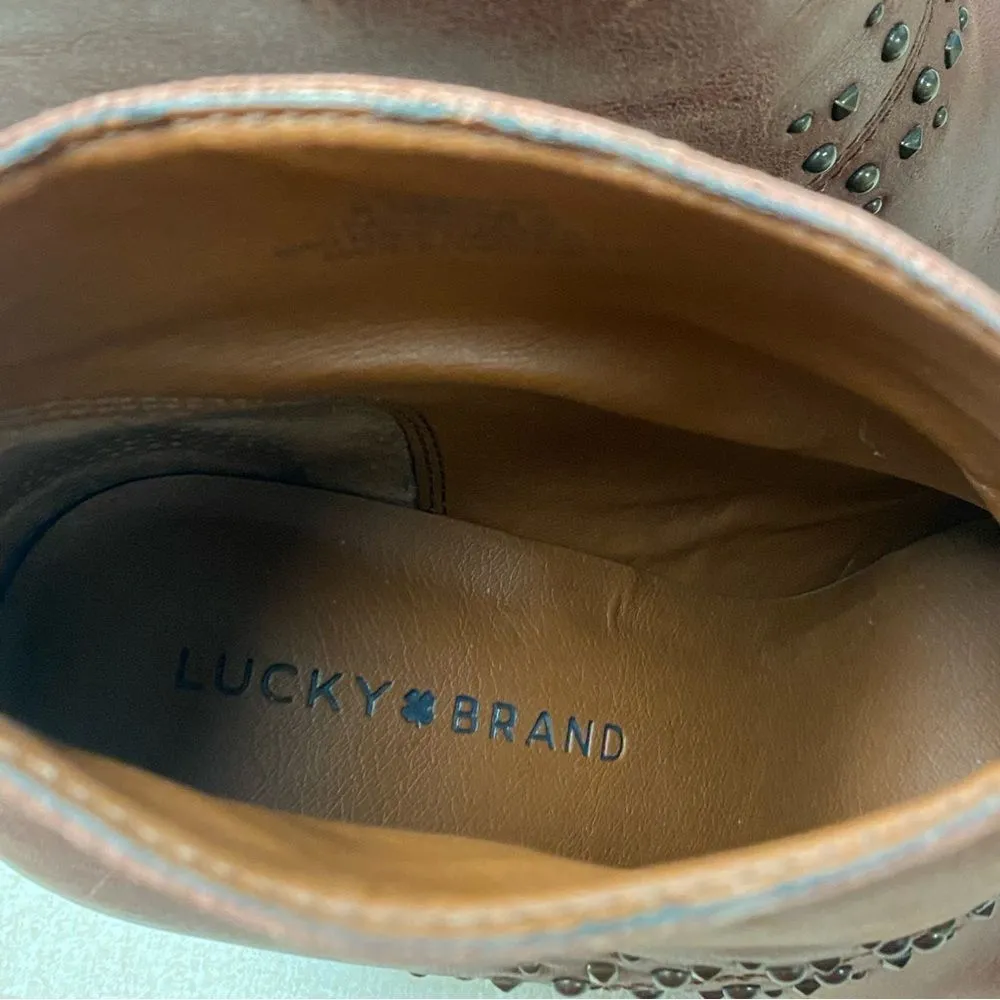 Lucky Brand Sancha Brown Zip Up Studded Heel Bootie Boots - Image 11