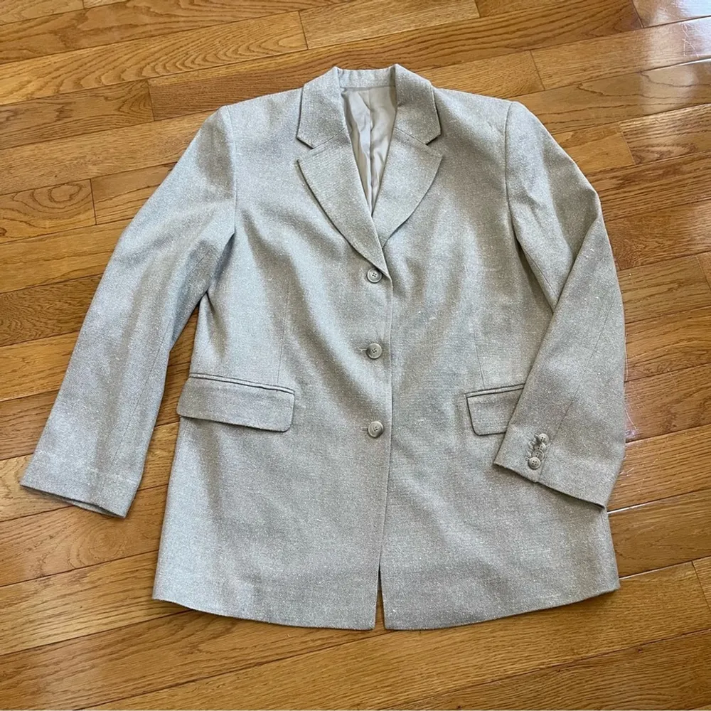 & Other Stories Relaxed Long Silk Blazer Beige Natural Fibers US 12 Old money - Image 8