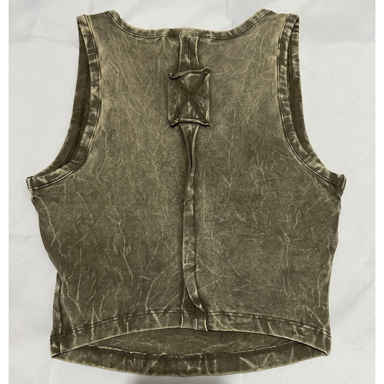 Zenana Exposed Seam V-Neck Wide Strap Crop Tank Top Gray Acid Wash Woman Size S - Image 3