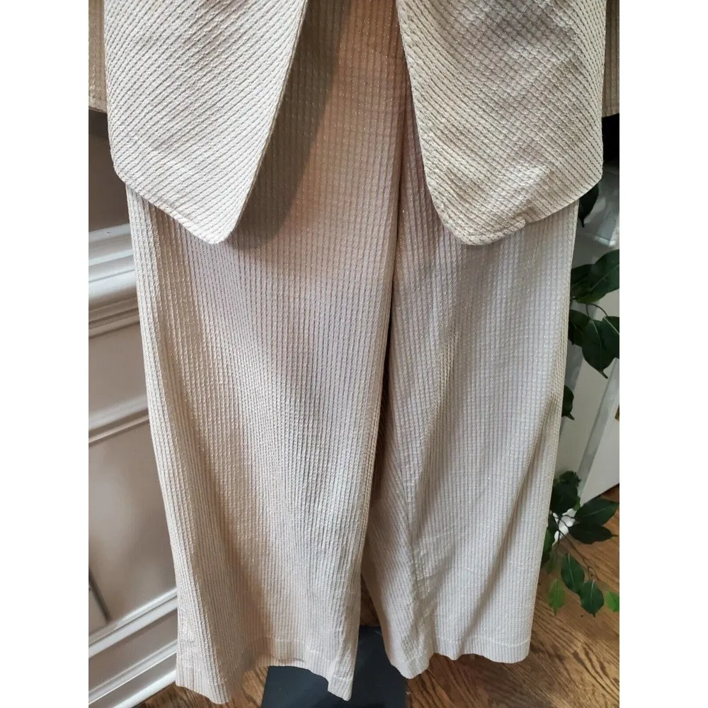 Susan Graver Women's Beige Cotton Single Breasted Jacket & Pant 2 Pc Suit Size L - Image 5